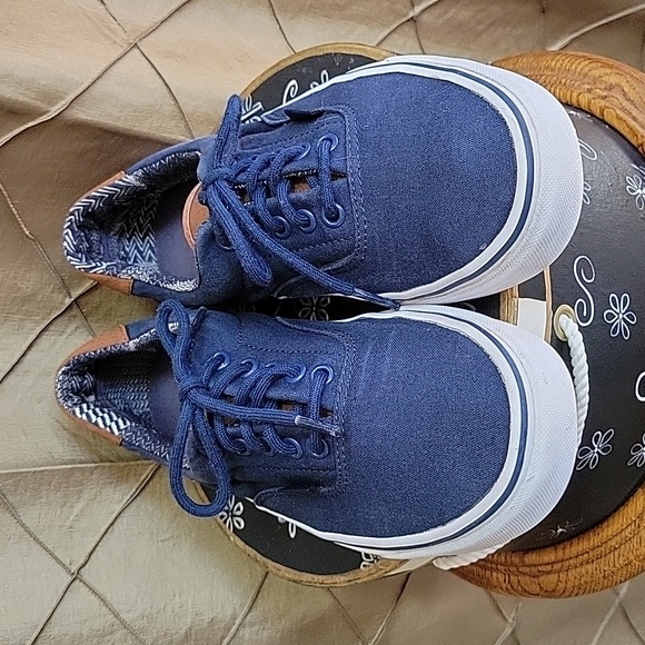 EUC- Vans ‘Era 59’ Unisex Dress Blue Canvas & Leather Boat Shoe / Sneaker - Picture 4 of 7